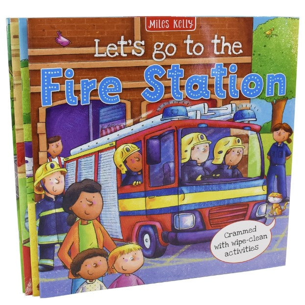 Let's Go to the Wipe Clean Collection Set 4 Books- Fire Station, Castle, Farm, Vet (4 Books)